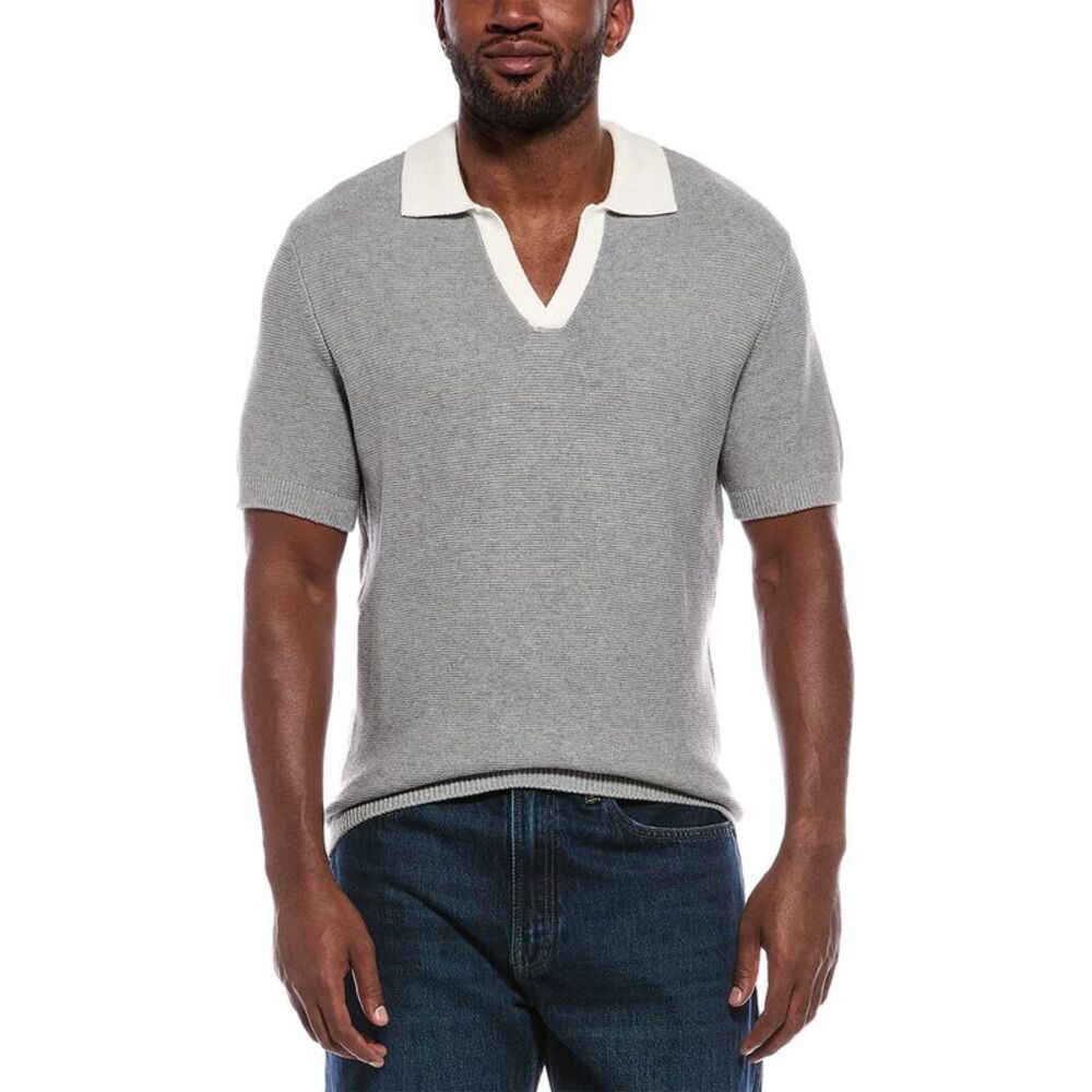 Atm Anthony Thomas Melillo Mens  Colorblocked Cashmere-Blend Polo Sweater, Grey